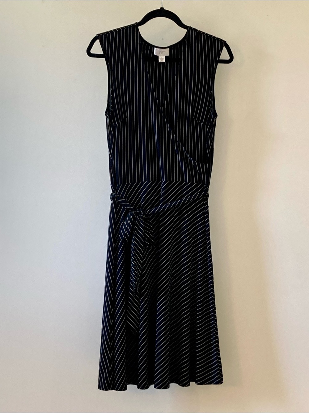 Ann Taylor Loft Black and Beige Striped Wrap Dress size 4 small